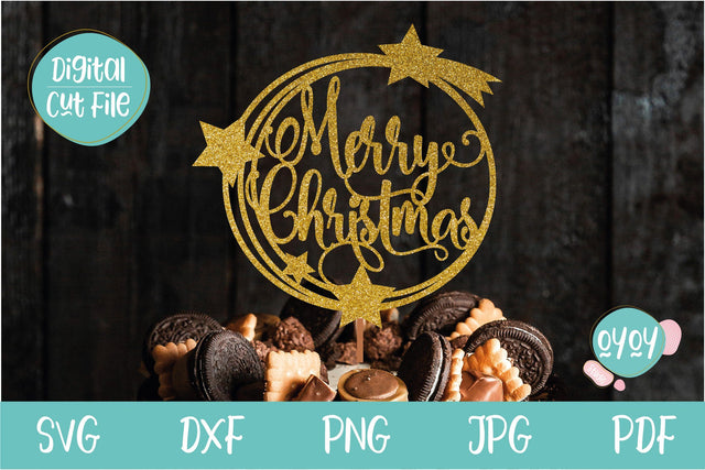 Merry Christmas Cake Topper SVG with Christmas Star SVG OyoyStudioDigitals 