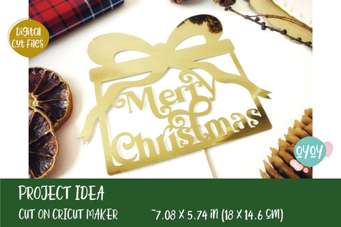 Merry Christmas Cake Topper SVG with Gift 2 | Christmas Decor SVG OyoyStudioDigitals 