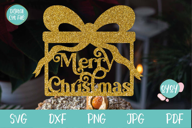 Merry Christmas Cake Topper SVG with Gift 2 | Christmas Decor SVG OyoyStudioDigitals 