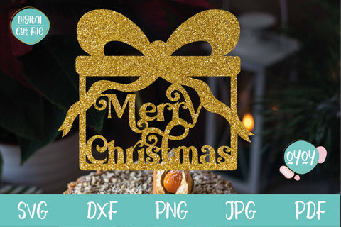 Merry Christmas Cake Topper SVG with Gift 2 | Christmas Decor SVG OyoyStudioDigitals 