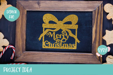 Merry Christmas Cake Topper SVG with Gift 2 | Christmas Decor SVG OyoyStudioDigitals 