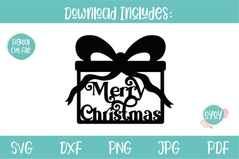 Merry Christmas Cake Topper SVG with Gift 2 | Christmas Decor SVG OyoyStudioDigitals 
