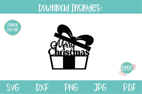 Merry Christmas Cake Topper SVG with Gift | Christmas Decor SVG OyoyStudioDigitals 