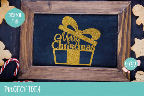 Merry Christmas Cake Topper SVG with Gift | Christmas Decor SVG OyoyStudioDigitals 