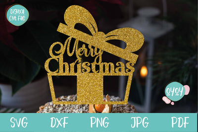 Merry Christmas Cake Topper SVG with Gift | Christmas Decor SVG OyoyStudioDigitals 