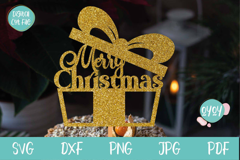 Merry Christmas Cake Topper SVG with Gift | Christmas Decor SVG OyoyStudioDigitals 
