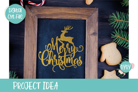 Merry Christmas Cake Topper SVG with Reindeer SVG OyoyStudioDigitals 