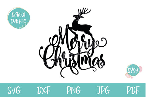 Merry Christmas Cake Topper SVG with Reindeer SVG OyoyStudioDigitals 