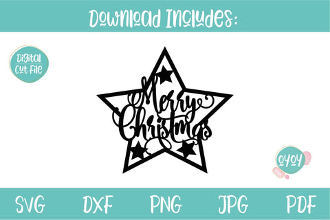 Merry Christmas Cake Topper SVG with Stars | Christmas Decor SVG OyoyStudioDigitals 