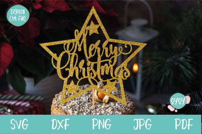 Merry Christmas Cake Topper SVG with Stars | Christmas Decor SVG OyoyStudioDigitals 