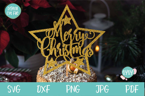 Merry Christmas Cake Topper SVG with Stars | Christmas Decor SVG OyoyStudioDigitals 