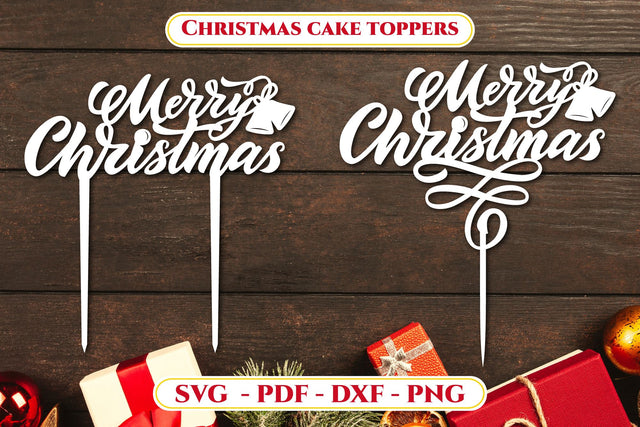 Merry Christmas cake toppers svg in 2 options. Laser cut files. SVG Angelina Semenova 