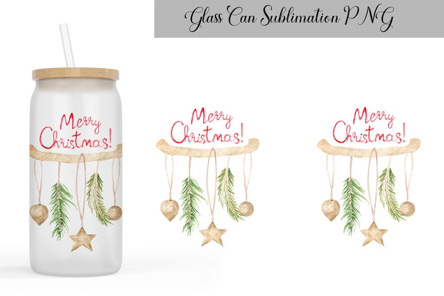 Merry Christmas Can Glass Sublimation WatercolorColorDream 