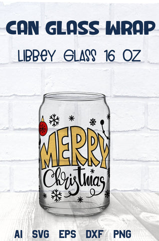 Merry Christmas Can Wrap SVG, Libbey SVG Can Glass, 16 OZ Libbey Glass Christmas Vinyl Design. SVG Elinorka 