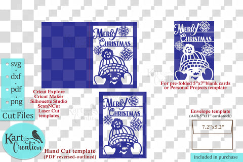 Merry Christmas card bundle svg for Cricut laser cut digital SVG kartcreationii 