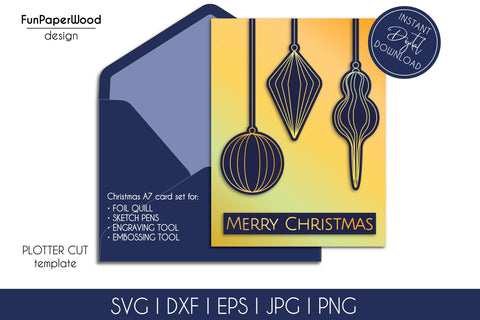 Merry Christmas card foil quill svg dxf eps template, papercut template Christmas card with gold foil SVG FunPaperWood 