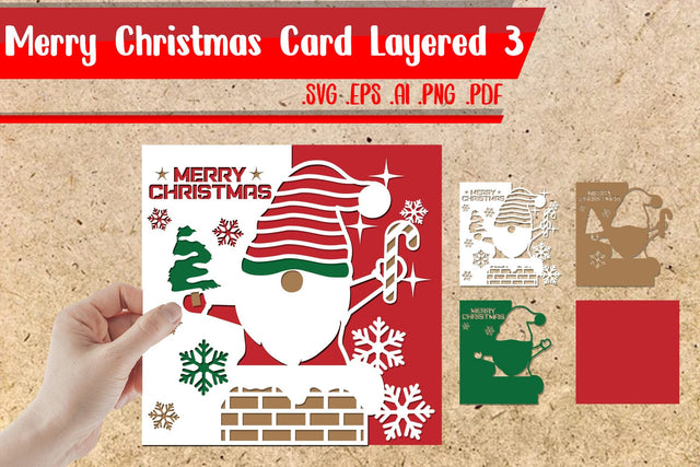 Merry Christmas Card Layered 3 Svg 3D Paper zafrans studio 