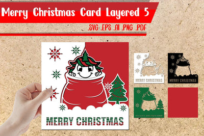 Merry Christmas Card Layered 5 Svg 3D Paper zafrans studio 