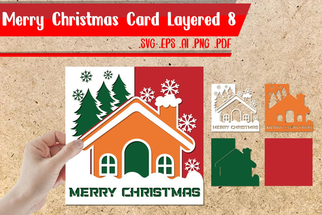 Merry Christmas Card Layered 8 Svg 3D Paper zafrans studio 