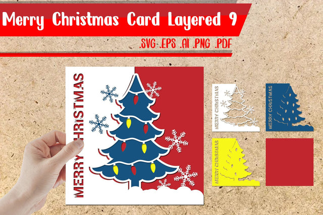 Merry Christmas Card Layered 9 Svg 3D Paper zafrans studio 