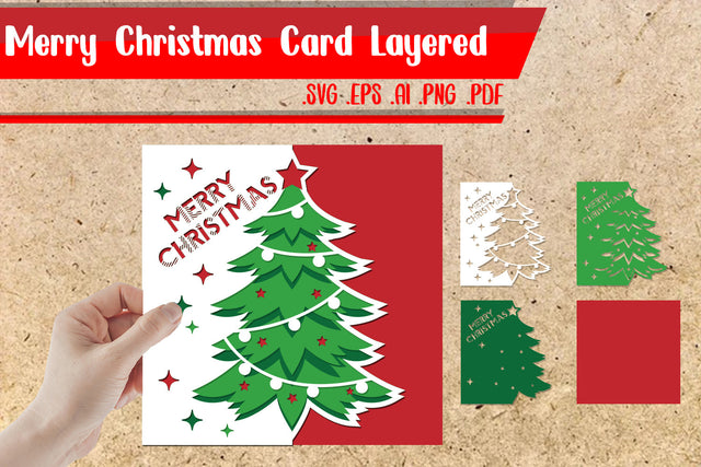 Merry Christmas Card Layered Svg 3D Paper zafrans studio 