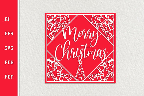 Merry Christmas Card Paper Cut SVG SVG Slim Studio 