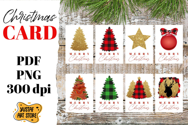 Merry Christmas card template. Buffalo plaid and glitter minimalistic design Sublimation Yustaf Art Store 