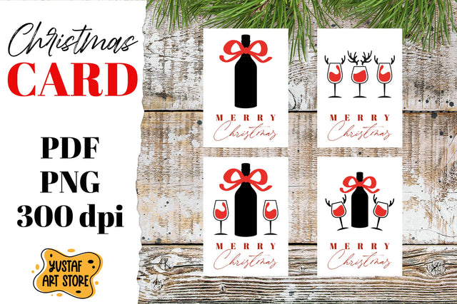 Merry Christmas card template. Christmas wine illustration Sublimation Yustaf Art Store 