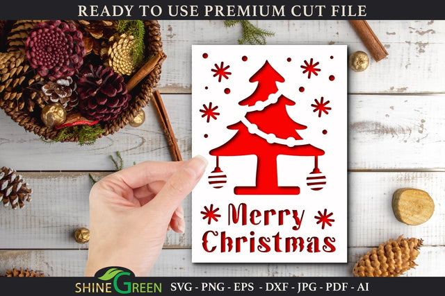 Merry Christmas Card Template SVG Cut File SVG Shine Green Art 