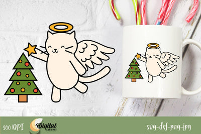 Merry Christmas. Cat Angel Funny SVG Design. SVG Evgenyia Guschina 