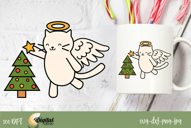 Merry Christmas. Cat Angel Funny SVG Design. SVG Evgenyia Guschina 