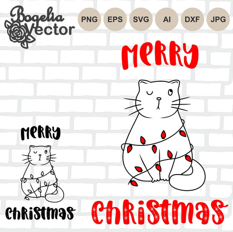Merry Christmas Cat Svg, Christmas Cat Svg, Christmas Svg, Cat Svg, Funny Christmas, Winter, Kids, Holiday, Animal SVG BogeliaVector 