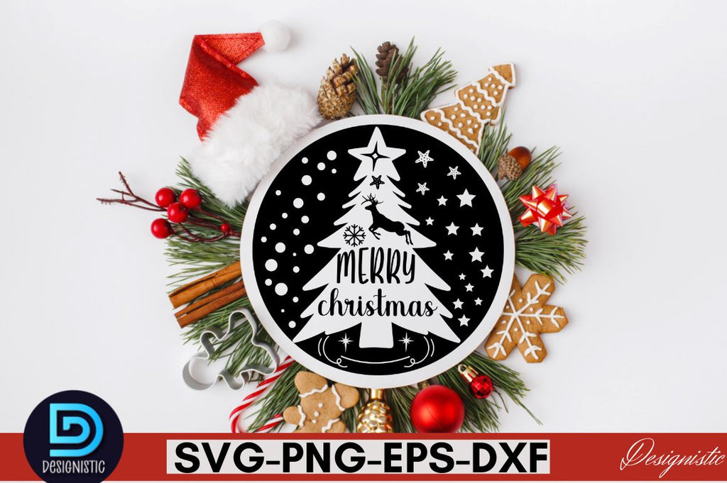 Merry christmas ,Christmas Round Sign SVG Design - So Fontsy