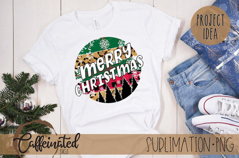 Merry Christmas Circle PNG, Christmas Sublimation Design Sublimation Caffeinated SVGs 