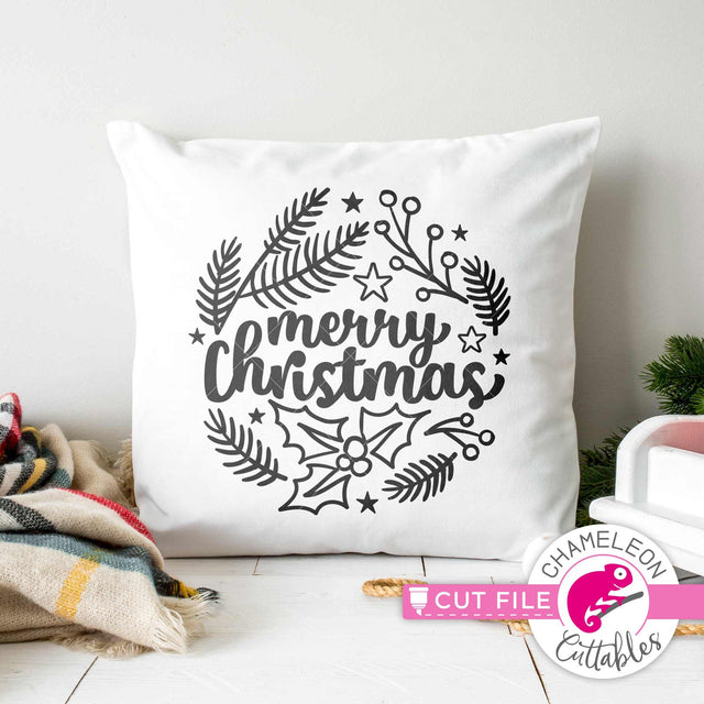 Merry Christmas circle with seasonal drawings round svg png dxf SVG Chameleon Cuttables 