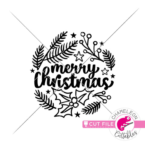 Merry Christmas circle with seasonal drawings round svg png dxf SVG Chameleon Cuttables 