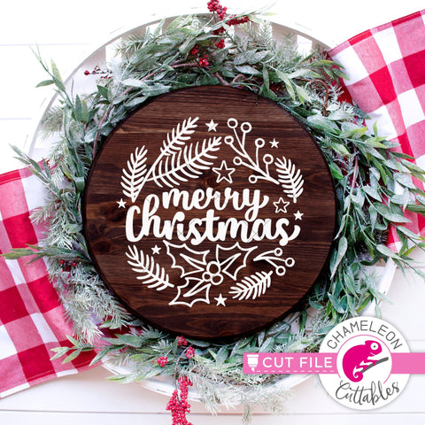 Merry Christmas circle with seasonal drawings round svg png dxf SVG Chameleon Cuttables 