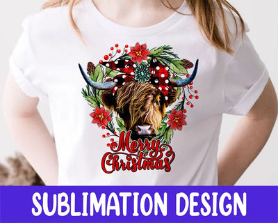 Merry Christmas Cow Png, Highland Cattle Png, Cow Png, Merry Christmas Png, Bandana, Christmas Design, Digital Download, Sublimation Design Sublimation iStyleDesign 
