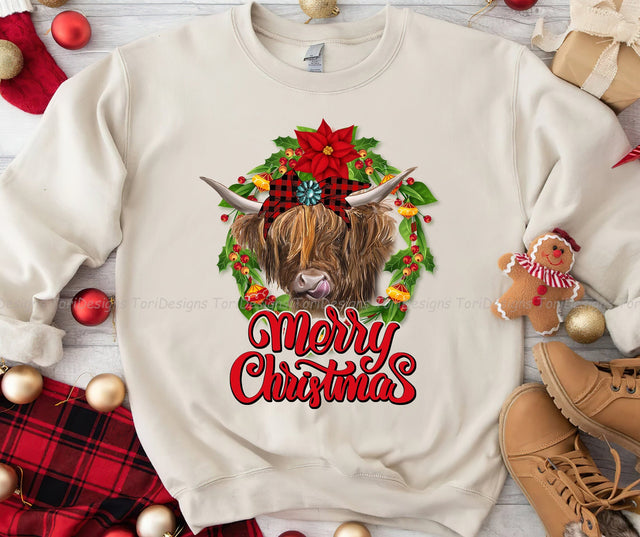Merry Christmas Cow PNG Sublimation Design Sublimation ToriDesigns 