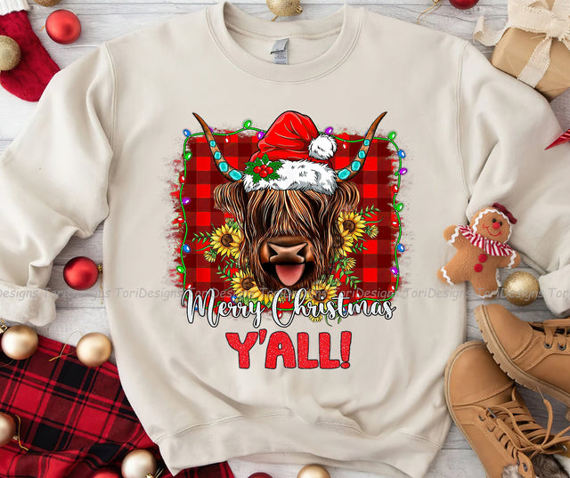 Merry Christmas Cow Santa Claus Hat Sublimation Design Sublimation ToriDesigns 