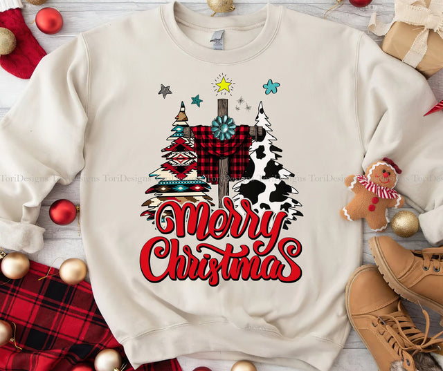 Merry Christmas Cross PNG Sublimation Design Sublimation ToriDesigns 