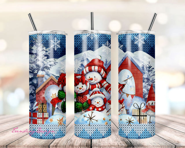 Merry Christmas Cute Snowman, 20oz Skinny Tumbler, Sublimation Designs Tumbler for Straight, Tapered PNG File Digital Download Sublimation TrendingDesign 