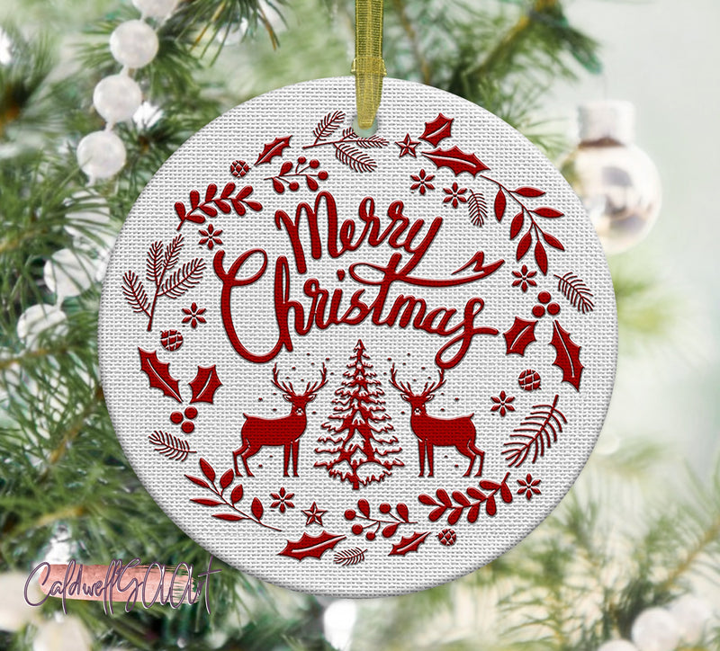 Merry Christmas Deer Ornament Png, Round Christmas Ornament, PNG ...