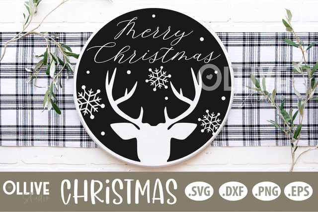 Merry Christmas Deer Round Sign SVG | Christmas SVG SVG Ollive Studio 