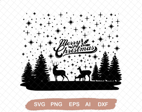 Merry Christmas Deer Scene Svg file, Svg Files For Cricut, 24oz Venti Cold Cup Design, EPS file, SVG file SVG DiamondDesign 