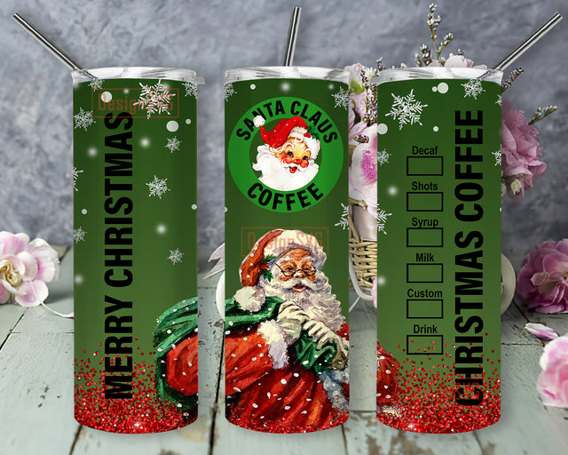 Merry Christmas Design Tumbler, Santa Claus Coffee 20oz Skinny Tumbler, Christmas Coffee Tumbler Png, Christmas Snowflakes Png, Santa Sublimation Design, Digital Download Sublimation DesignSVG 