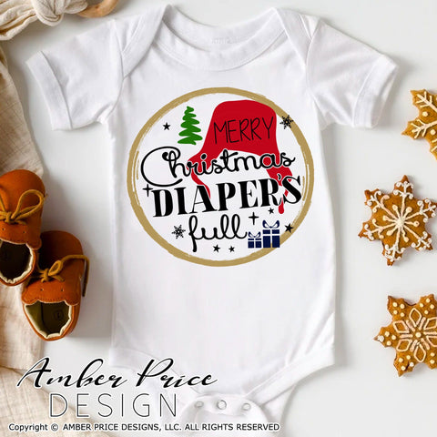 Merry Christmas Diaper's Full SVG PNG DXF | Baby's First Christmas SVG | Kid's Winter Shirt SVG | Festive Holiday SVGs for Baby SVG Amber Price Design 