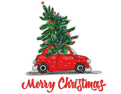 Merry Christmas Embroidery Design, Christmas Car with Tree Embroidery File, 5 sizes, Instant Download Embroidery/Applique DESIGNS Nino Nadaraia 