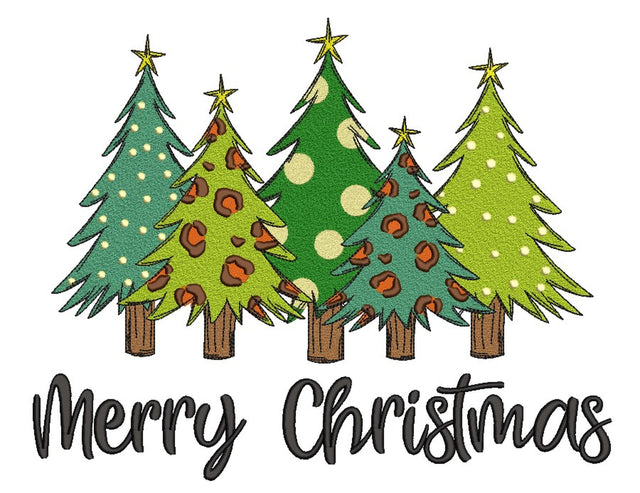 Merry Christmas Embroidery Design, Leopard Christmas trees Embroidery File, Xmas tree embroidery, 4 sizes, Instant download Embroidery/Applique DESIGNS Nino Nadaraia 