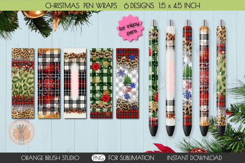 Merry Christmas Epoxy Pens Bundle PNG Pen Wraps Sublimation Sublimation OrangeBrushStudio 